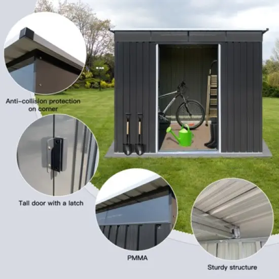 GDFStudio Dorothea Modern 100" Outdoor Metal Push Pull Storage Shed, Lockable Door Tool Shed image {3}