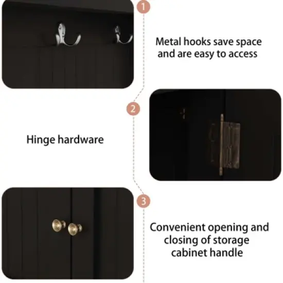 GustoWave 64.4''H Hall Tree Entryway Organizer with Storage Shoe Bench, Multi-Functional Coat Racks with 4 Hooks for Living Room, Black image {6}