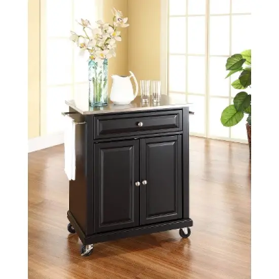 Portable Stainless Steel Top Kitchen Island Wood/Black - Crosley image {1}
