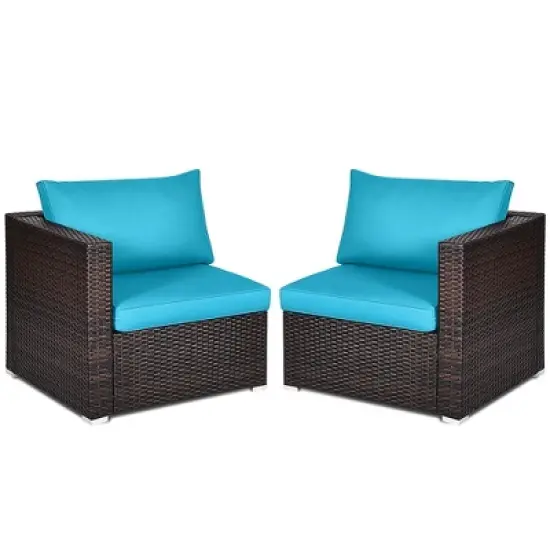 Tangkula 4PCS Rattan Corner Sofa Set Patio Outdoor Furniture Set w/ Blue Cushions image {1}