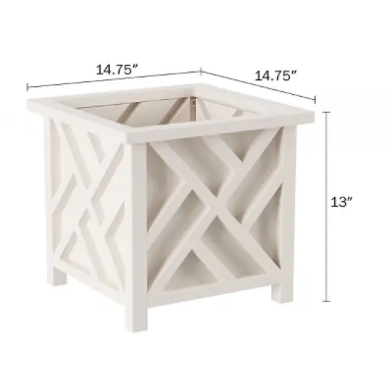 Lattice Design Planter Box &ndash; 14.75-Inch-Square Decorative Outdoor Flower or Plant Pot &ndash; Front Porch, Patio, and Garden Decor by Nature Spring (White) image {1}