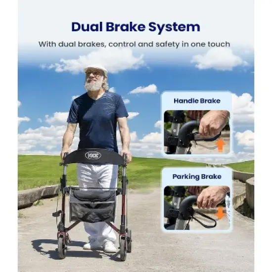 Walkers-for-Seniors-with-Seat,Folding Rolling Walker with Wheels,support 300lbs-Red image {4}