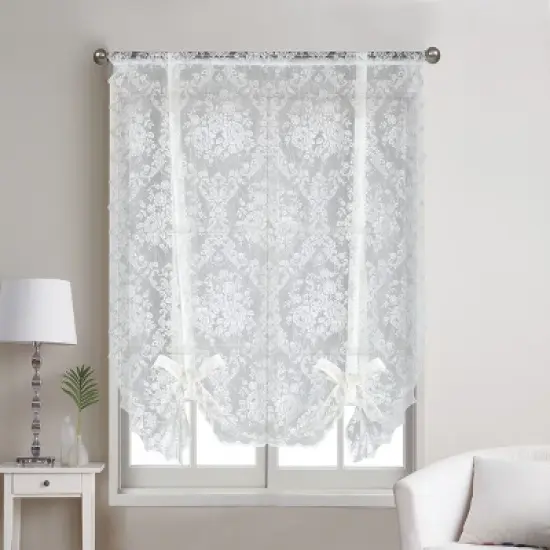 Kate Aurora Country Farmhouse Shabby Chic Floral Lace Tie Up Single Curtain Shade image {2}
