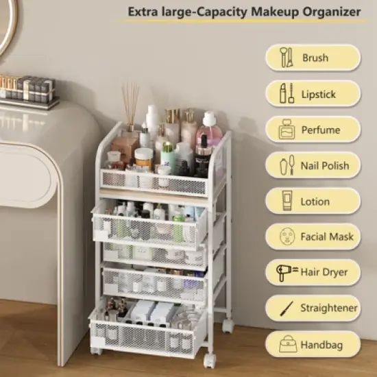 Makeup Organizer with Drawers, Skincare Storage, Floor Skincare Organizers with Wheels Nameplates,Vanity Cosmetic Holder for Perfume, Nail Polish image {3}