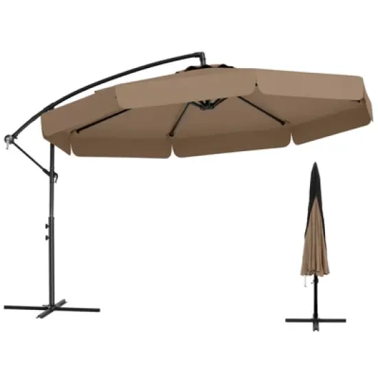 Costway 10 FT Offset Hanging Umbrella  Patio Cantilever Umbrella with Cover Beige/Gray/Navy/Turquoise/Red/Brown image {11}