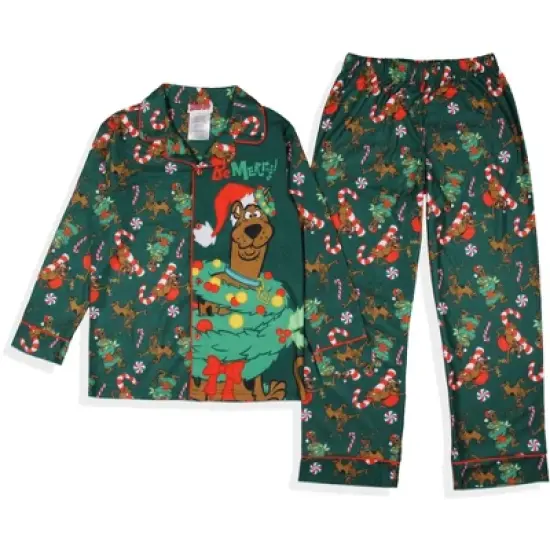 Scooby-Doo Boys' Christmas Character Tree Reindeer Button Sleep Pajama Set Green image {1}