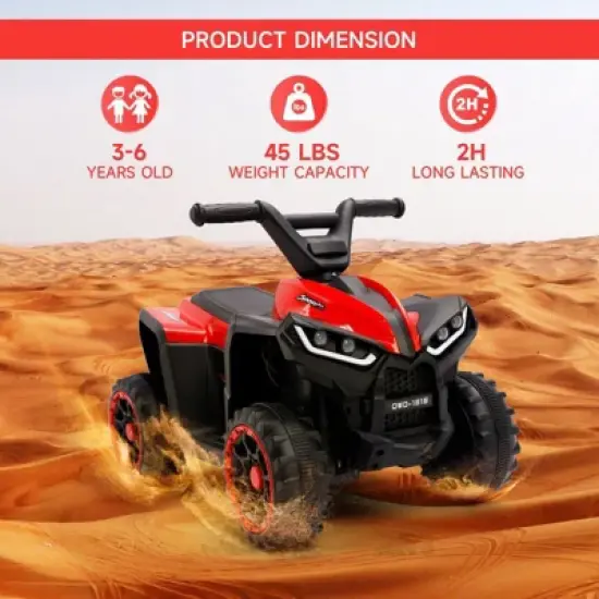 Topteng 12V Kids ATV Electric Ride On Car Toy with LED Light, Music, Red image {3}