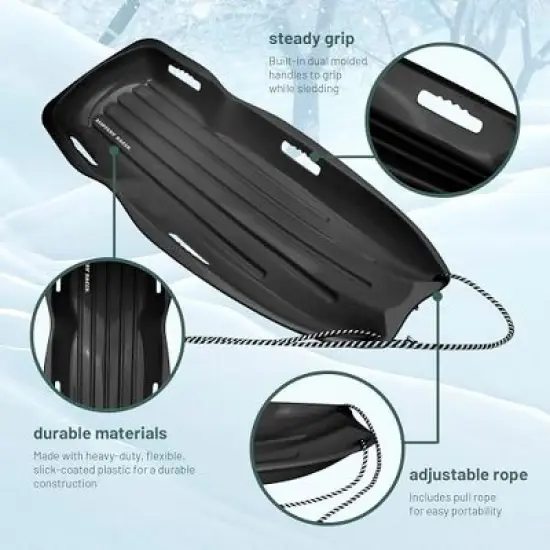 Slippery Racer Downhill Xtreme Flexible Adults and Kids Plastic Toboggan Snow Sled for 2 Riders with Pull Rope (3 Pack) image {4}