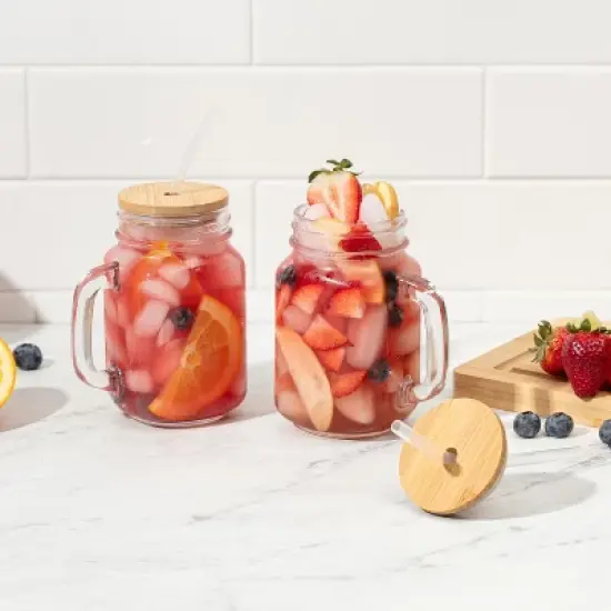 4PC Glass Jars with Bamboo Lids and Straw, 16oz Mason Jar Drinking Glasses &ndash; Reusable Tumbler Set for Cold Beverages image {2}