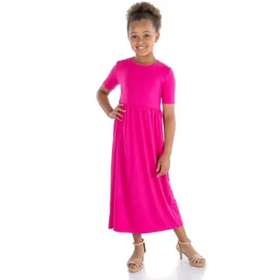 24seven Comfort Apparel Girls Short Sleeve Pleated Midi Dress image {6}