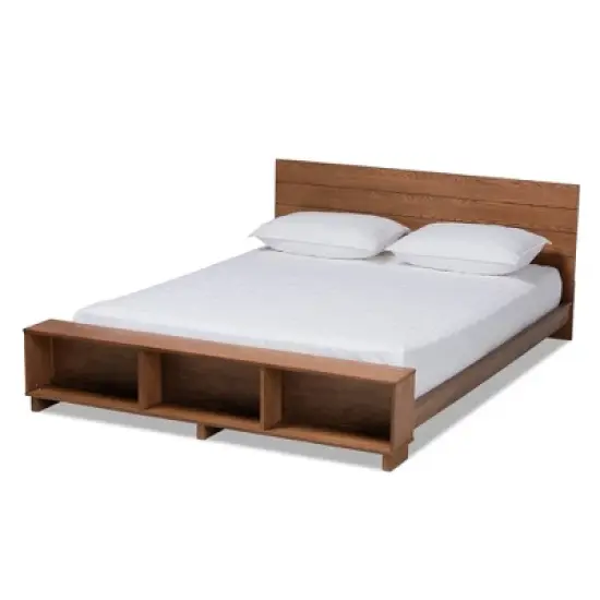 Regina Wood Platform Storage Bed with Built-In Shelves Ash Walnut - Baxton Studio image {8}
