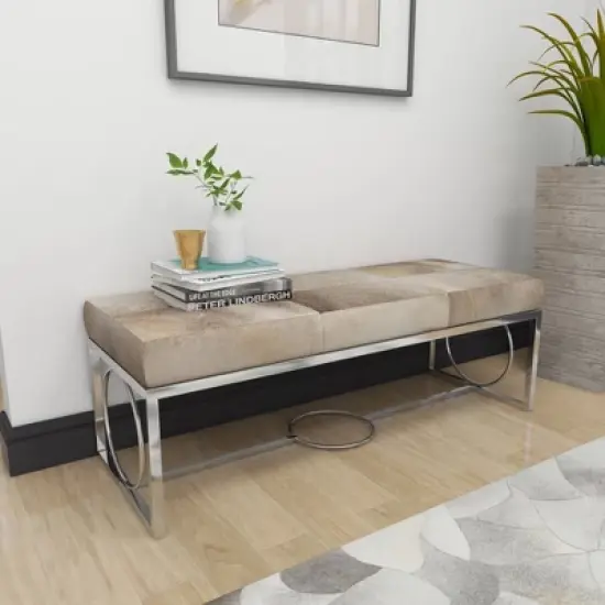 Contemporary Decorative Stainless Steel Cowhide Bench Silver - Olivia & May image {6}