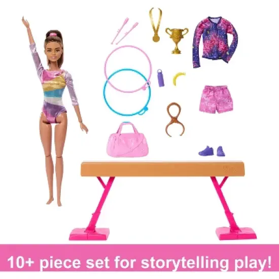 Barbie Gymnastics Playset with Brunette Fashion Doll, Balance Beam, 10+ Accessories & Flip Feature image {2}