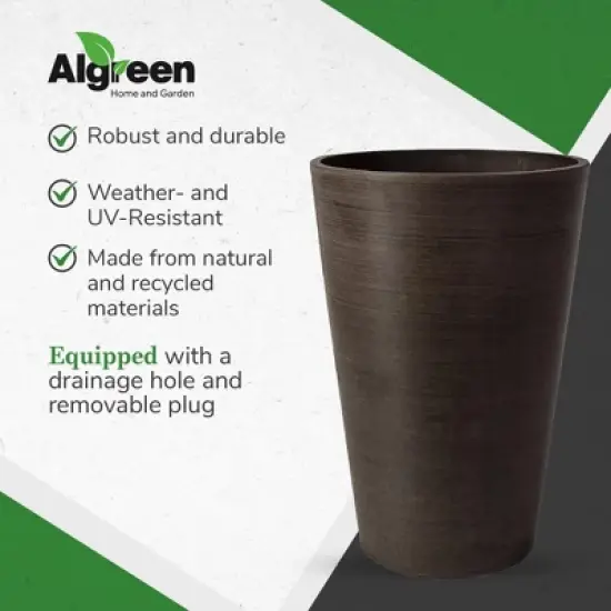 Algreen 16130 Valencia 12 x 18 Inch Round Taper Recycled Planter Pot, Chocolate image {2}