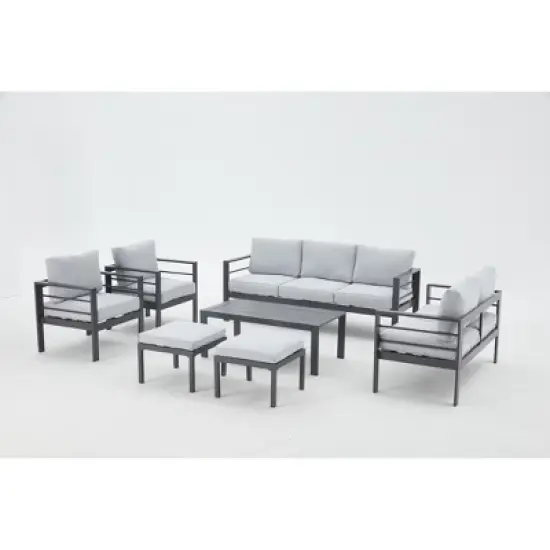 Cesicia 7-Piece Patio Sofa Set with Coffee Table for Backyard, Porch & Poolside，Black Frame and Brown Cushions image {12}