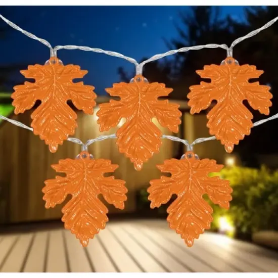 Northlight 10-Count Orange LED Fall Harvest Maple Leaf Fairy Lights, 5.5ft, Copper Wire image {1}