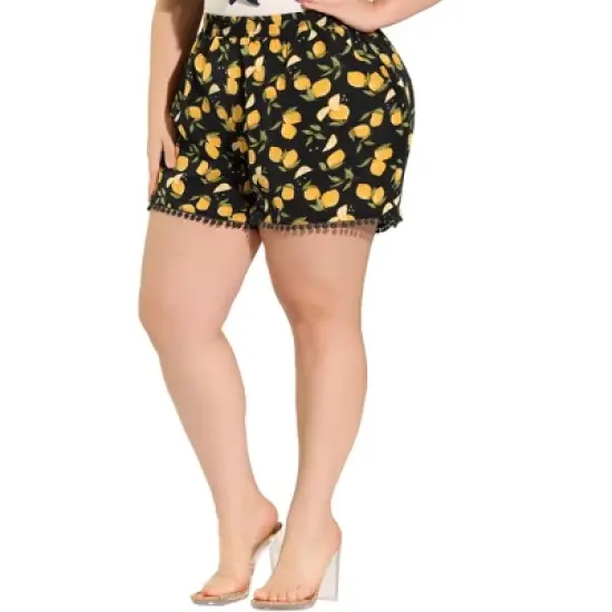 Agnes Orinda Women's Plus Size Shorts Floral Straight Slash Pocket Lace Trim Elastic Waist Pants image {6}