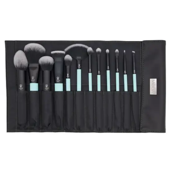 MODA Brush Pro Full Face 13pc Makeup Brush Set with Wrap, Includes Flat Powder, Highlight, and Crease Makeup Brushes image {3}