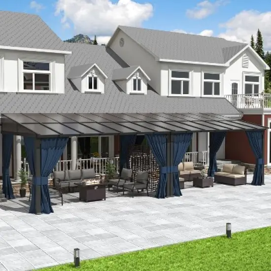 ALAULM 10&rsquo; x 28&rsquo; Wall Mount Gazebo Outdoor Pergola, Lean to Gazebo Canopy Awnings with Sloped Roof and Steel Frame image {7}