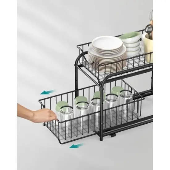 SONGMICS Pull Out,  Sliding, Stackable Under Sink Cabinet Organizer with Storage Basket Drawers, for Kitchen image {3}