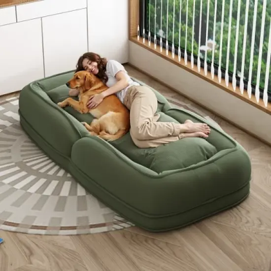 KWPZQEB Foldable Human Dog Bed, Foldable Sofa Bed with 5 Adjustable Position & 2 Pillows, Memory Foam Human Dog Bed for Adults and Pets image {9}
