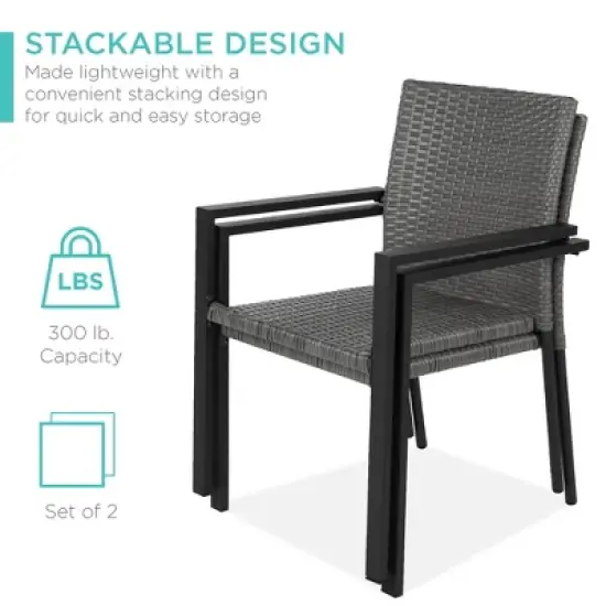 Best Choice Products Set of 2 Stackable Wicker Chairs w/ Armrests, Steel Conversation Accent Furniture for Patio image {2}