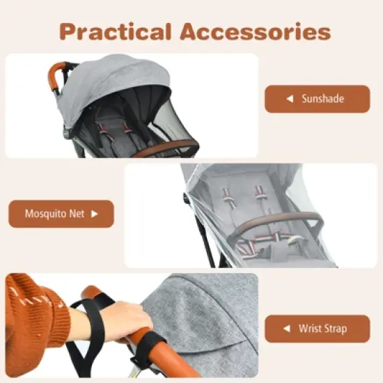 Infans Lightweight Baby Stroller Aluminium Frame w/ Net for Travel Gray image {5}