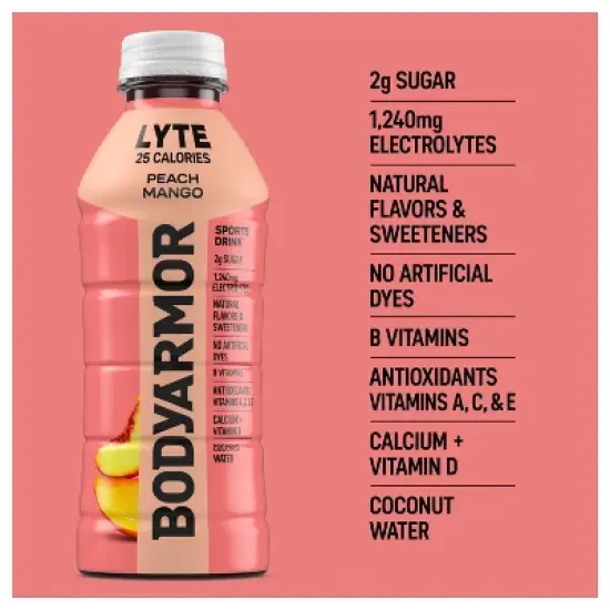 BODYARMOR Peach Mango LYTE Sports Drink - 6pk/20 fl oz Bottles image {1}