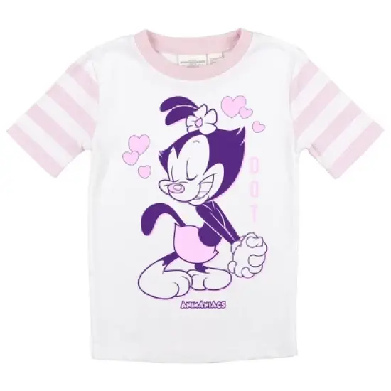 Animaniacs Dot and Hearts with Pink and White Stripe Pattern Youth Girl's Short Sleeve Pajama Set image {1}