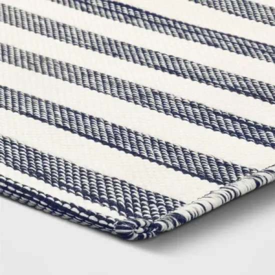 7'x10' Narrow Wornstripe Rectangular Woven Outdoor Area Rug Navy Blue - Threshold&trade; image {2}