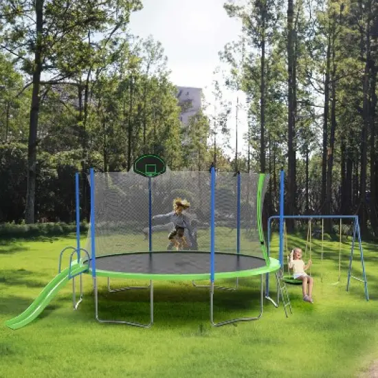 BestParts 14FT Trampoline with Slide, Swings, Basketball Hoop & Ladder image {2}