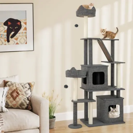Costway 71&rdquo; Tall Cat Tree Multi-Level Large Cat Tower w/ Scratching Posts for Indoor Adult Cats & Kittens image {4}