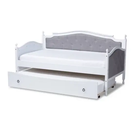 Twin Marlie Upholstered Daybed with Trundle Gray/White - Baxton Studio image {11}