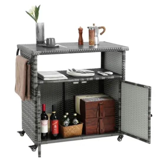 MOEPISY Outdoor Wicker Serving Cart Wheels image {8}