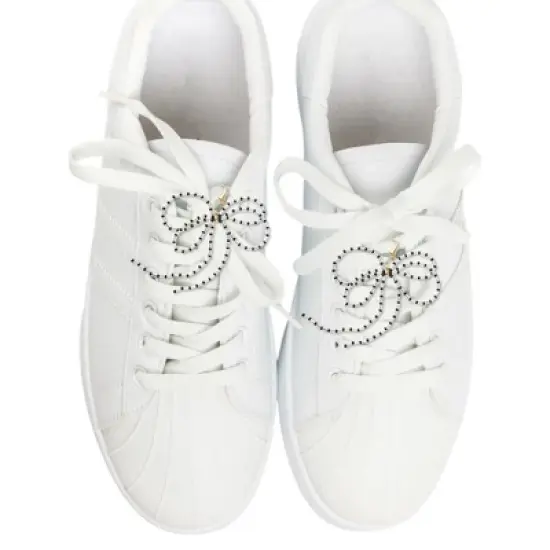 Unique Bargains Beaded Bow Shoelace Charms Black White 1 Pair image {1}