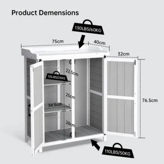 Outdoor Storage Cabinet, Potting Bench - Waterproof Wooden Garden Work Station with Galvanized Tabletop, Adjustable Shelves for Backyard/Patio/Lawn image {6}