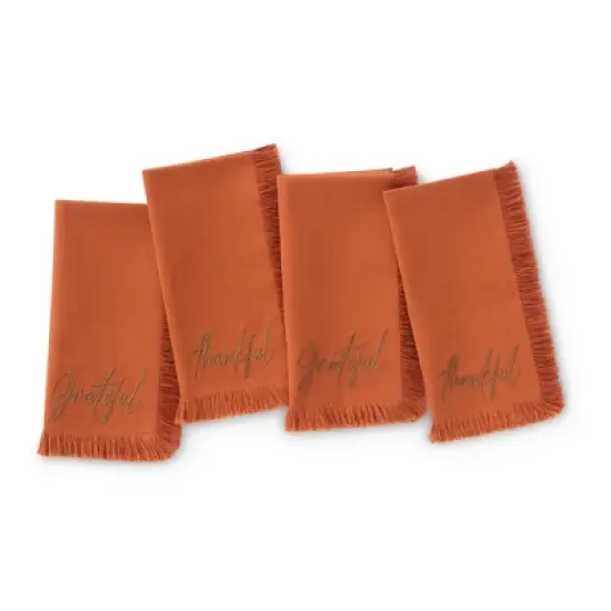Fringed Harvest Sentiment Napkins, Set of 4 - Elrene Home Fashions image {4}