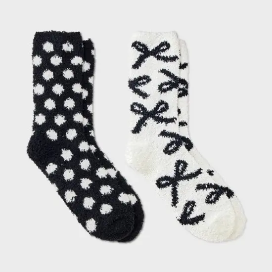 Women's Bows & Polka Dots 2pk Cozy Crew Socks - White/Black 4-10 image {3}