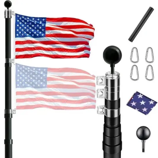 30 ft. Aluminum Telescopic Flag Pole Kit Flagpole 3'x5' US Flag & Ball Top for Commercial Residential Outdoor image {8}