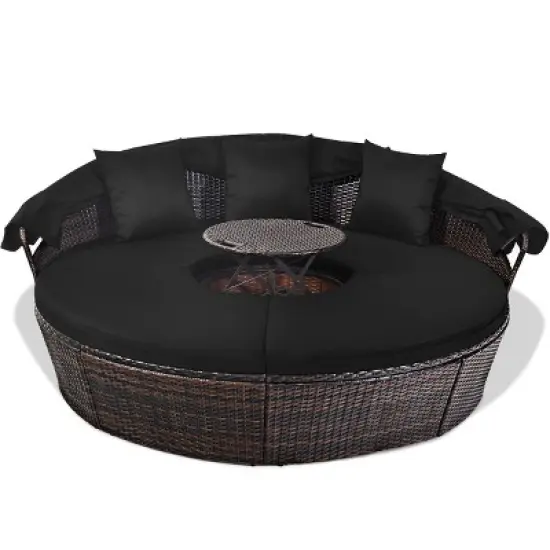 Costway Patio Rattan Daybed Cushioned Sofa Adjustable Table Top Canopy Black image {1}