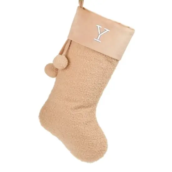 Personalization Mall Cozy Tan Shearling Embroidered Initial Christmas Stocking image {27}