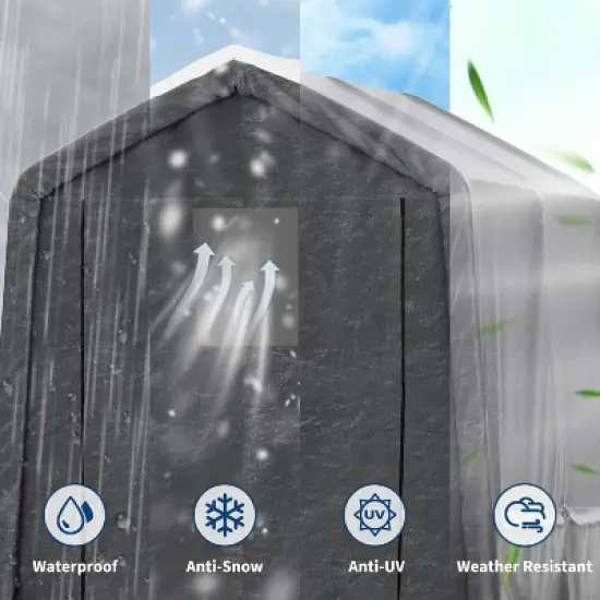 GustoWave 7x12FT Outdoor Portable Storage Shed with Roll-Up Door for Motorcycle, Garden and Tools image {4}