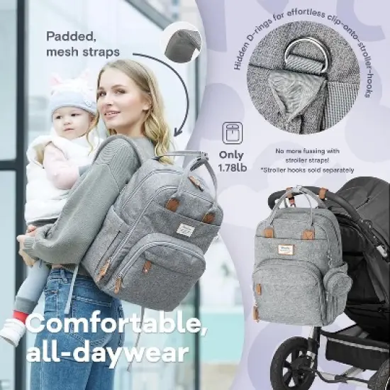 Diaper Bag Backpack - Waterproof, Multifunction with Changing Pad - Gray image {6}