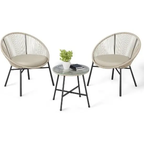 3-Piece Outdoor Seating Acapulco Chair, Modern Patio Furniture Set, Glass Top Table and 2 Chairs, Indoor and Outdoor Conversation Bistro Set image {11}
