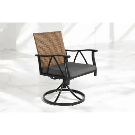 Mshliw 5-Piece Outdoor Wicker Patio Dining Set for 4, Swivel Rocking Chairs with Tabletop,Cushions, Umbrella Hole for Garden, Backyard, and Poolside image {3}