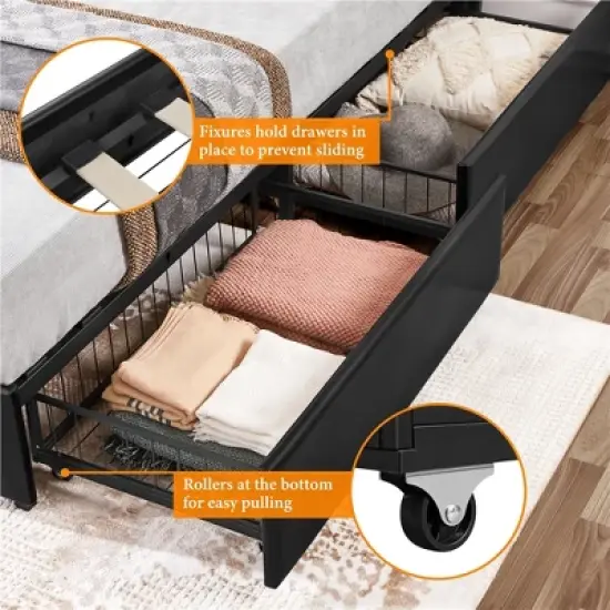 Yaheetech Upholstered Faux Leather Bed Frame with Adjustable Headboard image {5}
