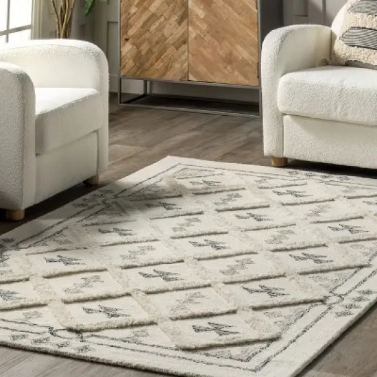 Nadette Geometric High/Low Wool Area Rug image {8}