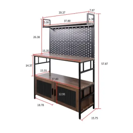 LIVAREEmlen Kitchen Bakers Rack with Door, Microwave Oven Stand, Utility Storage Shelf, Durable Kitchen Organizer for Small Spaces image {2}