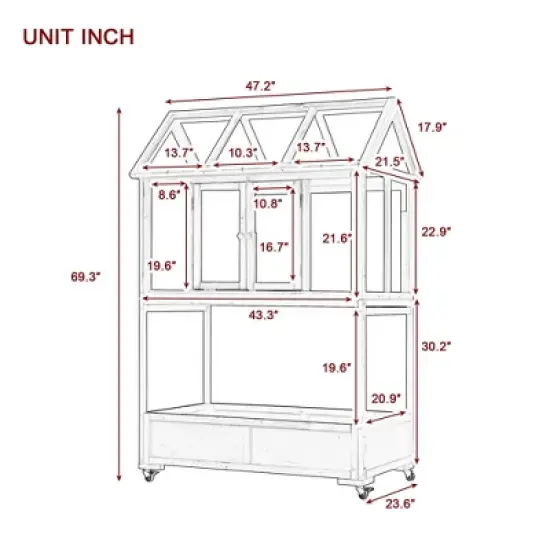 YOOCOZZ Wood Patio Portable Cold Frame with Openable Roof and Storage Box, having Movable Wheels image {8}