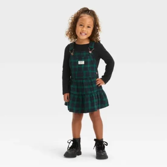 OshKosh B'gosh Toddler Girls' Plaid Skirtall Dress - Green/Navy Blue image {2}